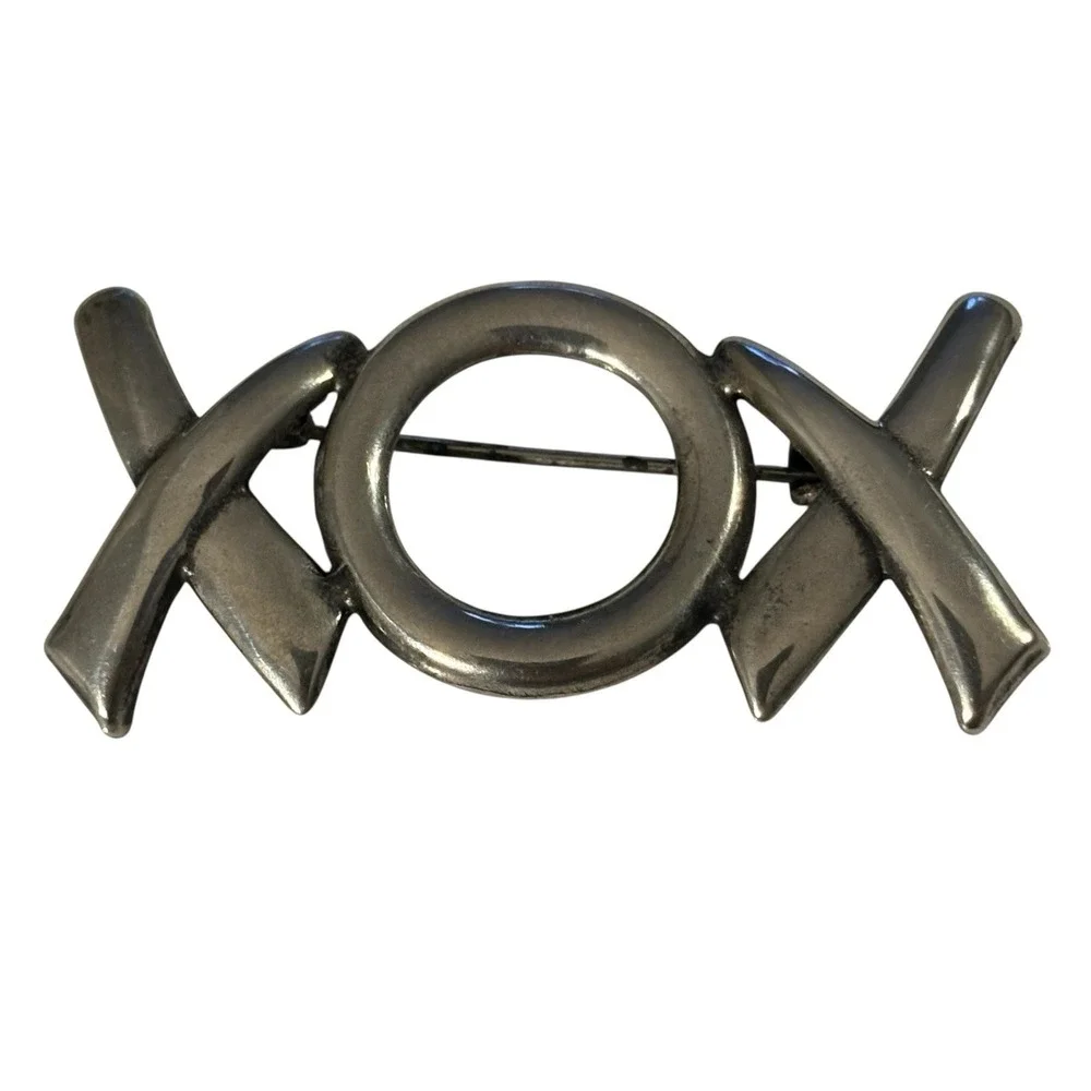 XOX Brooch Pin Sterling Silver 925 Hugs Kisses Vintage Love Gift Anniversary 2